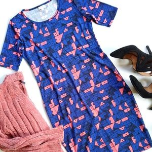 LULAROE Julia bright blue geometric knit dress